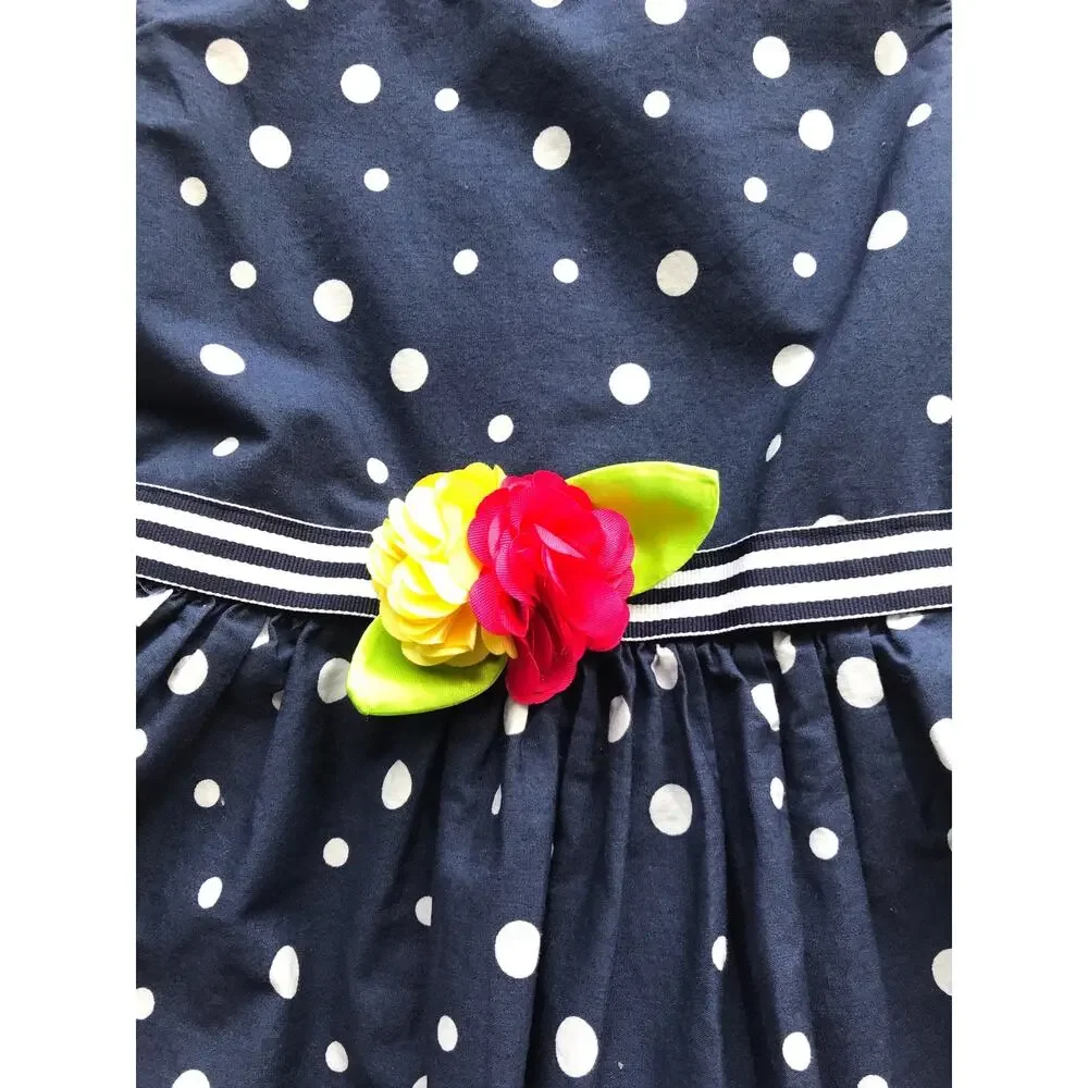 Youngland Dress Navy Blue Floral Polka Dots Sleeveless A-Line Girls Size 6X